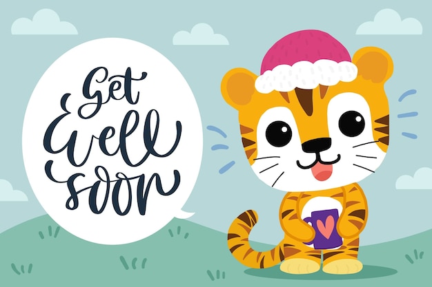 Get well soon message with character style