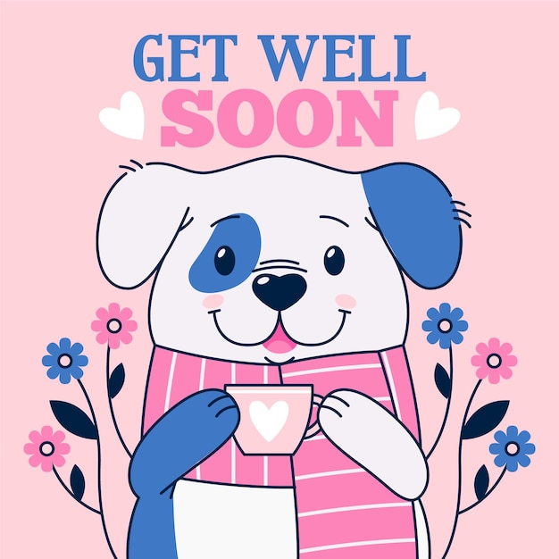 Get well soon message with character
