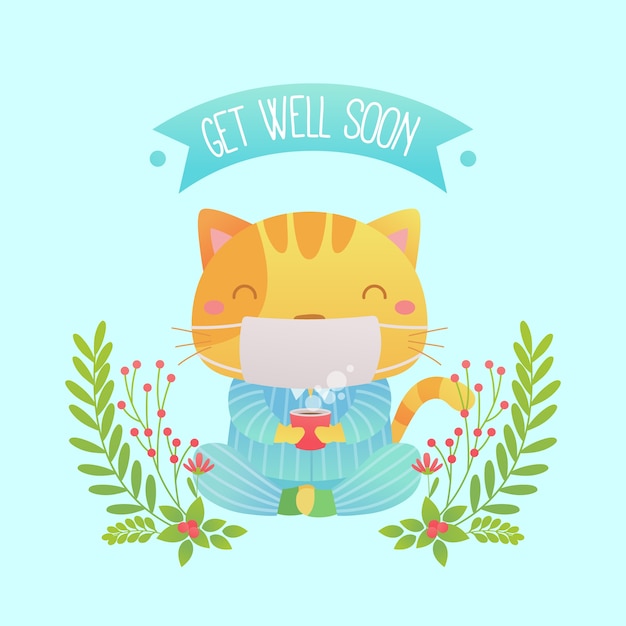 Get well soon message with cute cat