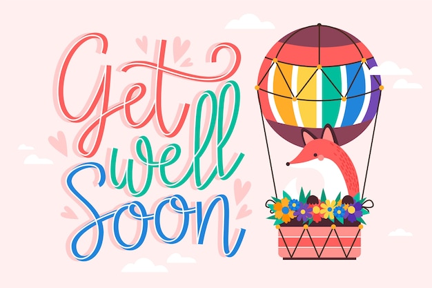 Get well soon message with cute illustration of air balloon