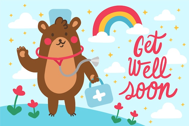 Free vector get well soon quote and bear doctor