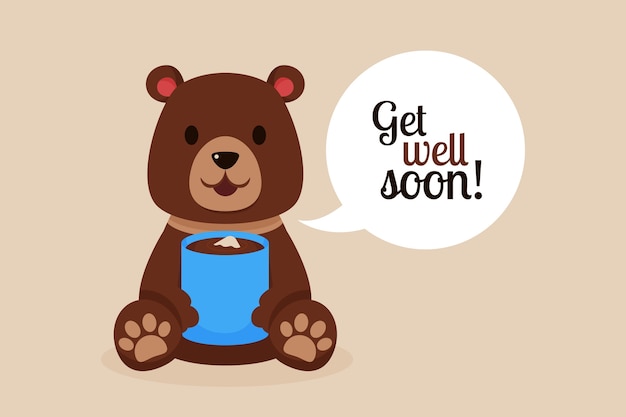 Free Vector  Get well soon quote and bear with hot chocolate