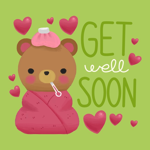 Free vector get well soon with bear and hearts