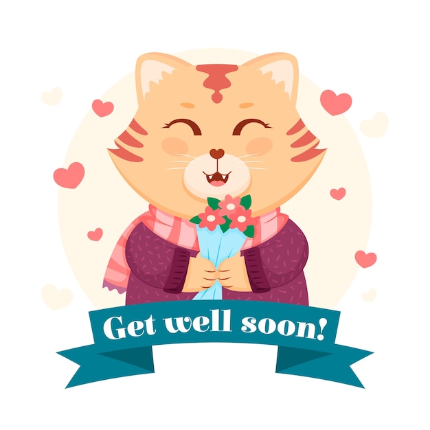 Free vector get well soon with cute cat