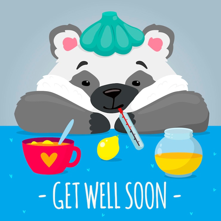 Free Vector get well soon with a cute character