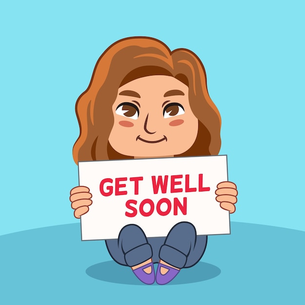 Get well soon and woman with brown hair