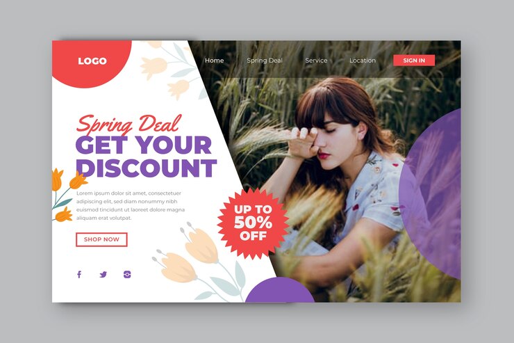 Free Vector get your discount landing page