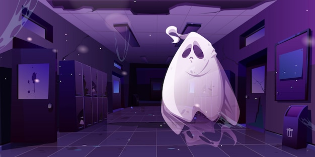 Free vector ghost in abandoned school hall interior at night