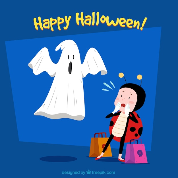 Free vector ghost background scaring a child