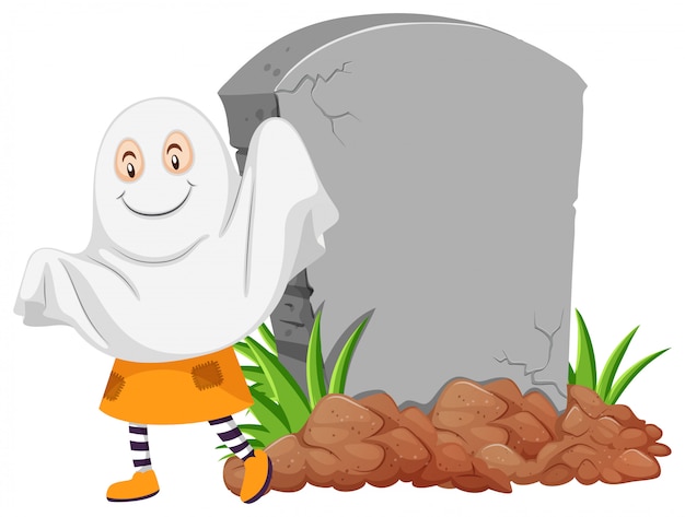 Free vector ghost by the gravestone