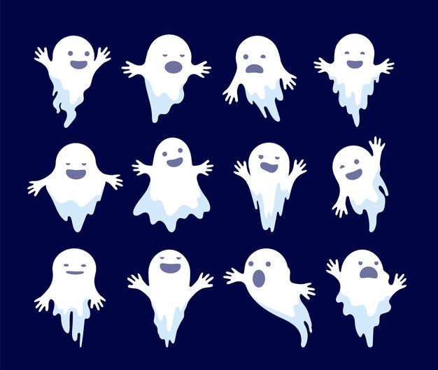 幽霊 ハロウィーンの不気味なファントム 怖い霊 謎の死んだモンスターは幽霊のようなキャラクターを漫画します イラスト幽霊の休日 白い幽霊のような謎のイラスト プレミアムベクター