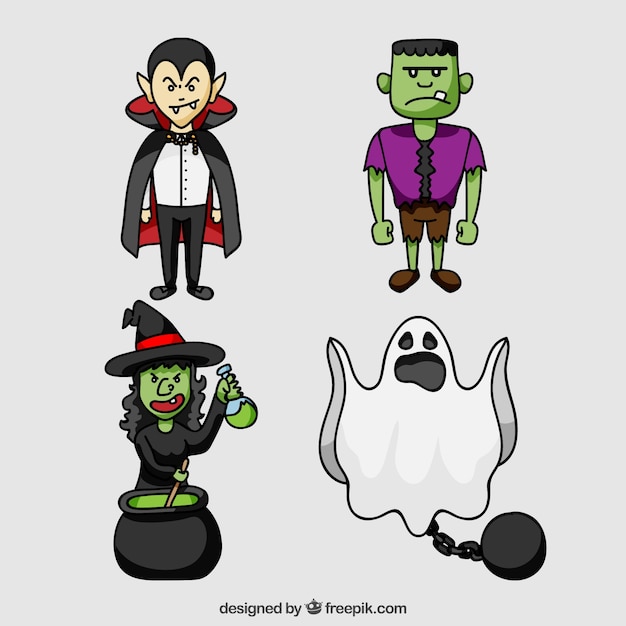 Free vector ghost set and other halloween characters