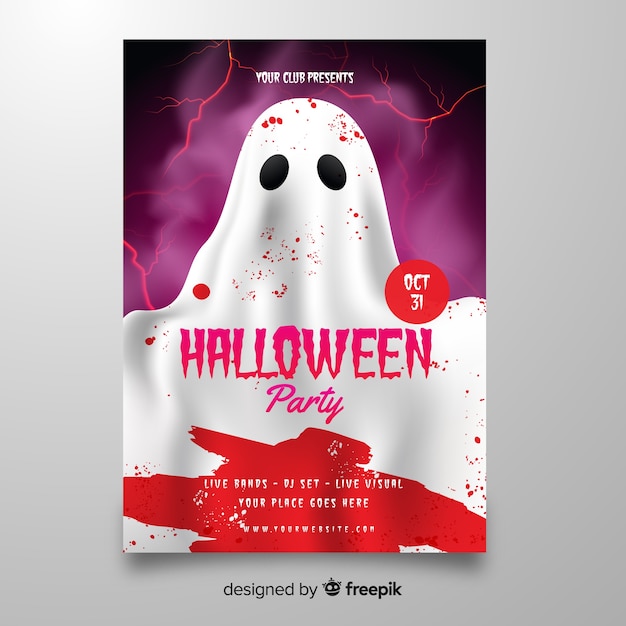 Free vector ghost with blood halloween poster template