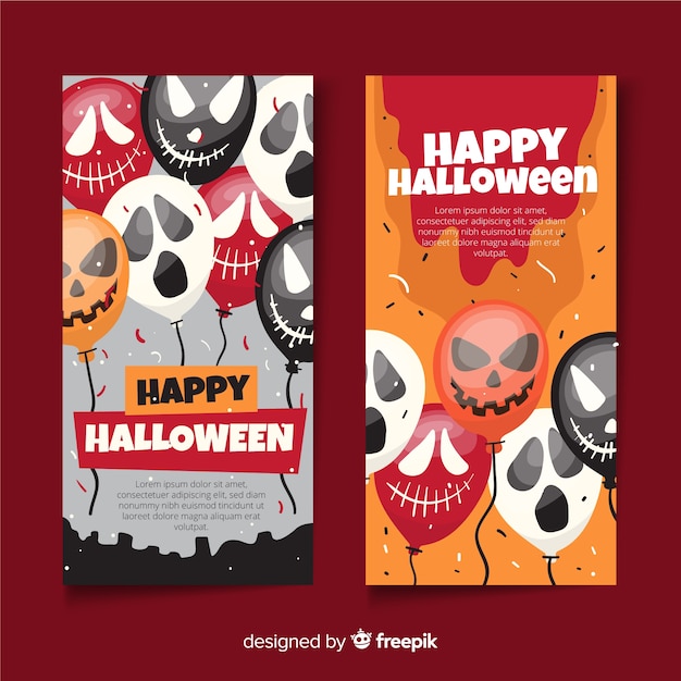 Ghostly balloons flat halloween banners