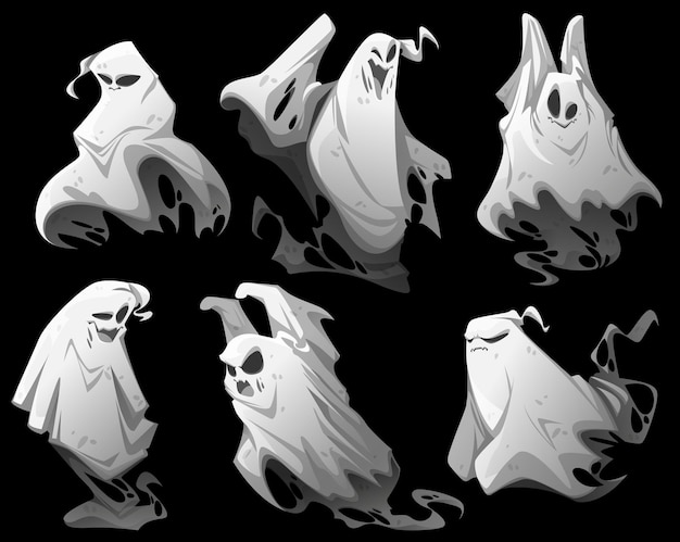 Ghosts cartoon Halloween characters vector set