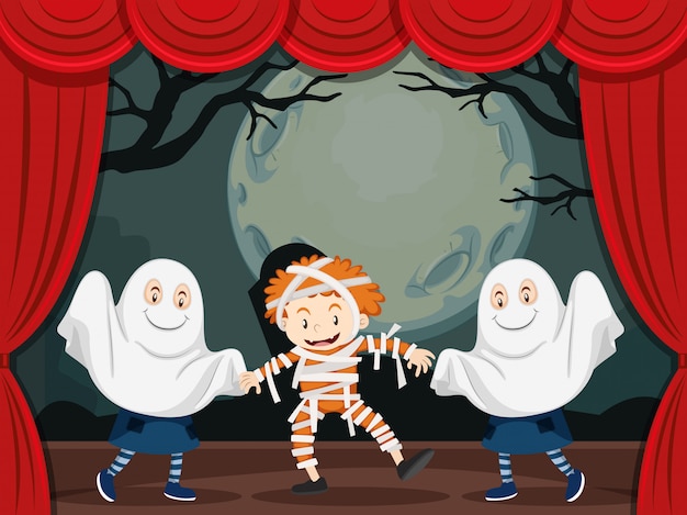 Free vector ghosts and mummy on stage play