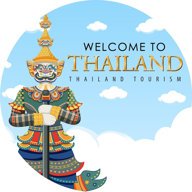 Vettore gratuito demoni giganti thailandia attrazione e icona del paesaggio nel cerchio te