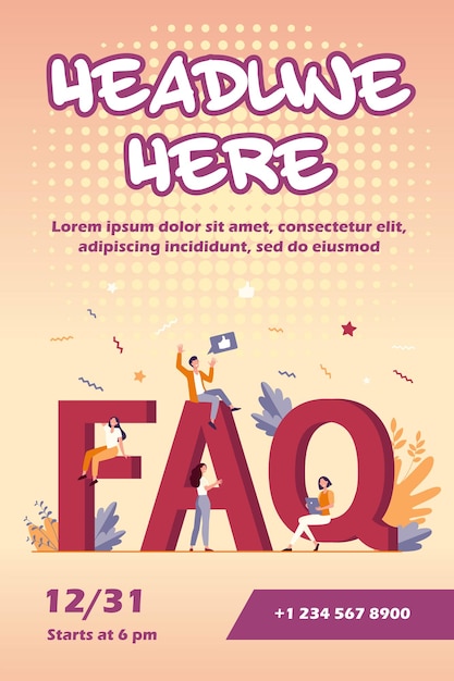 Free vector giant faq and tiny people flyer template