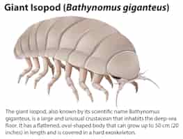 Бесплатное векторное изображение Гигантский isopod bathynomus giganteus с информативным текстом