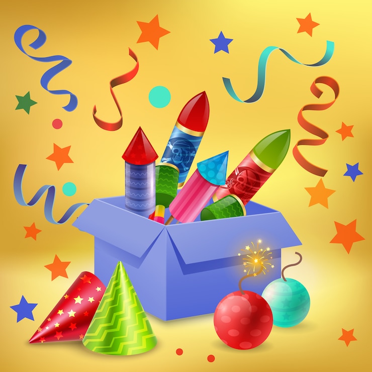 मुफ़्त वेक्टर gift box firecrackers composition