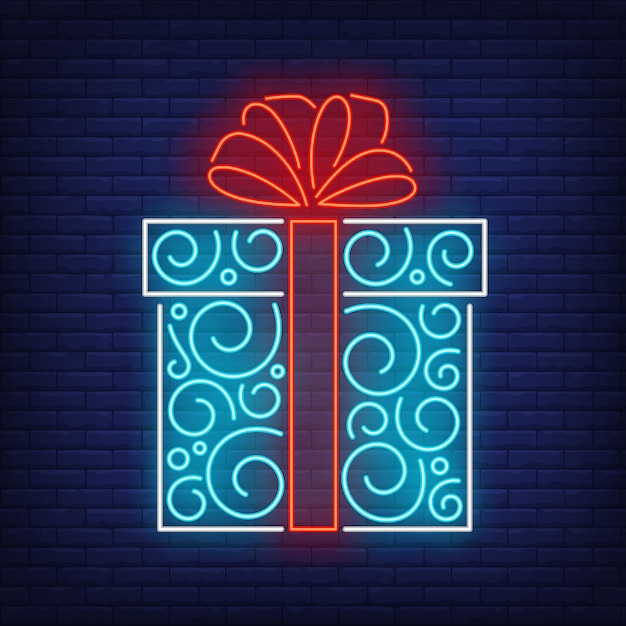 Free vector gift box in neon style