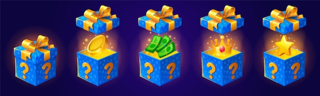 Free vector gift box with bonus money coins bills crown