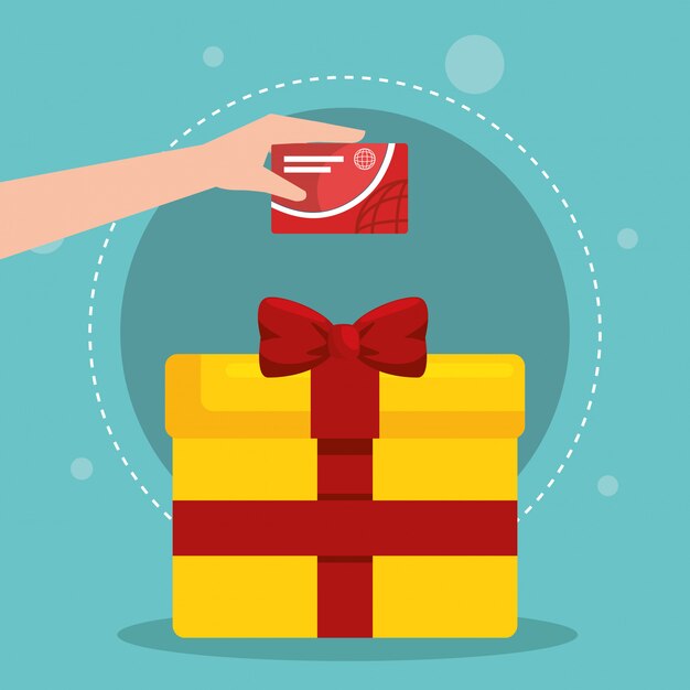 gift box with marketing set icons