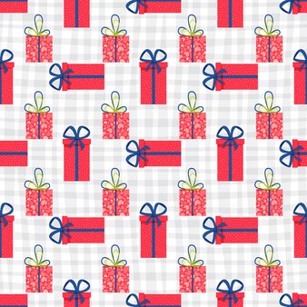 Gift boxes seamless pattern. colorful gift boxes with ribbons and bows, on the light background for gift decorations and holiday backgrounds.