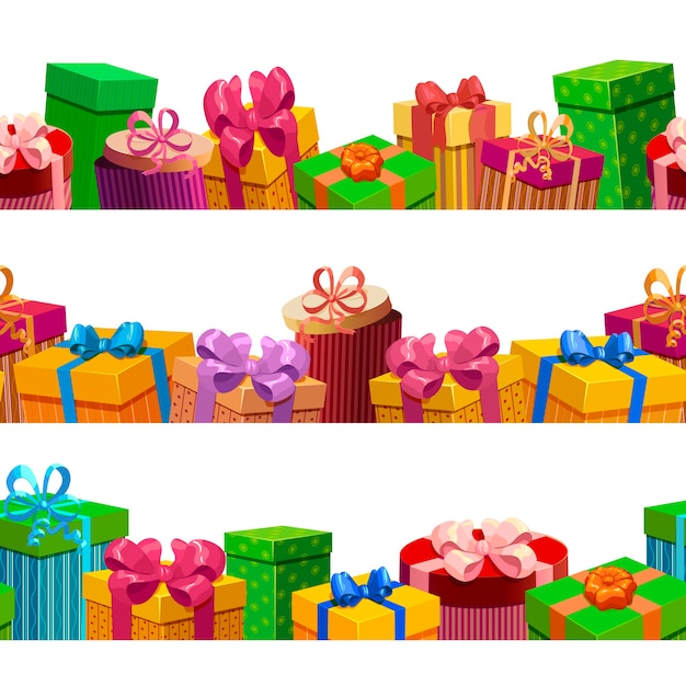 Free vector gift boxes seamless patterns set