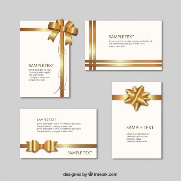 Free vector gift cards with golden ribbons