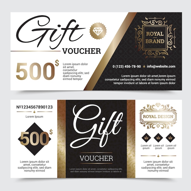 Free vector gift coupon royal design with golden elements ornate frames