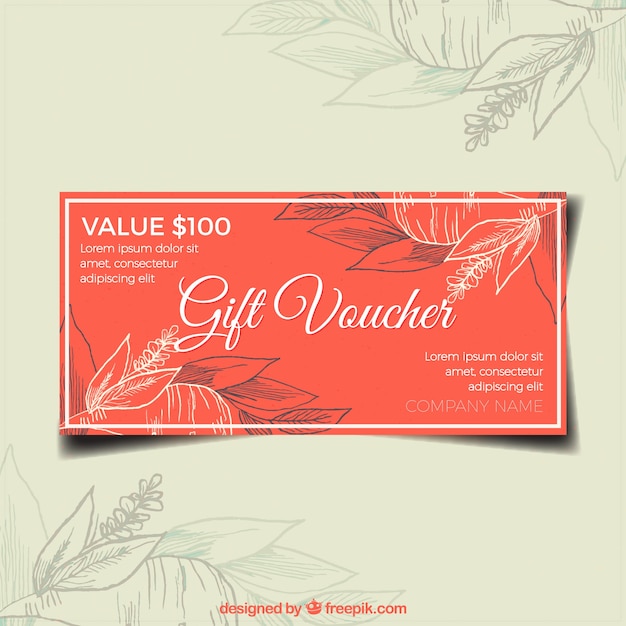 Free vector gift coupon with hand-drawn flowers