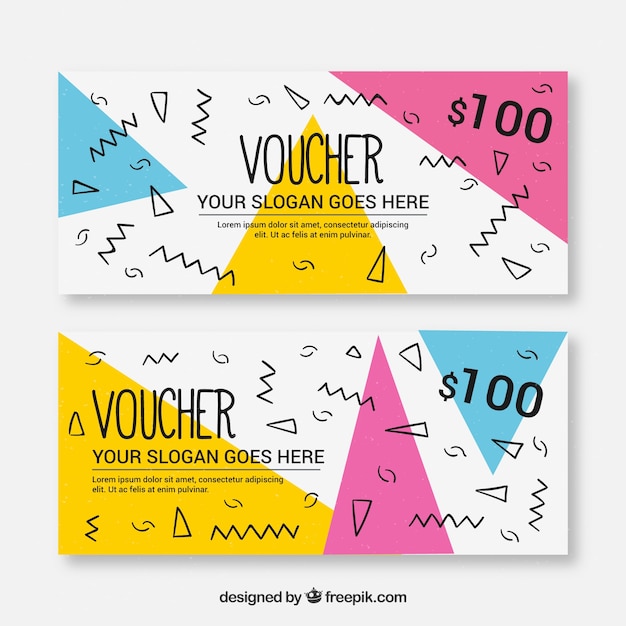 Free vector gift coupons in memphis style