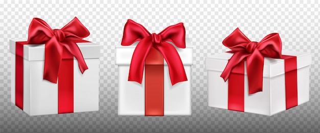 Gift or present boxes with red bow set. 