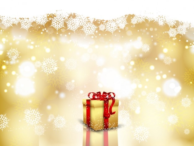 Free vector gift on snowflakes background