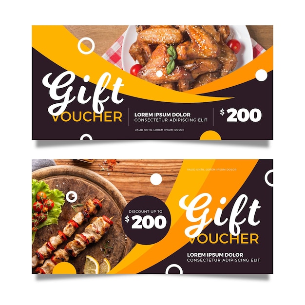 Free vector gift voucher template with chicken meal photo