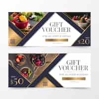 Free vector gift voucher template with food and drinks photo