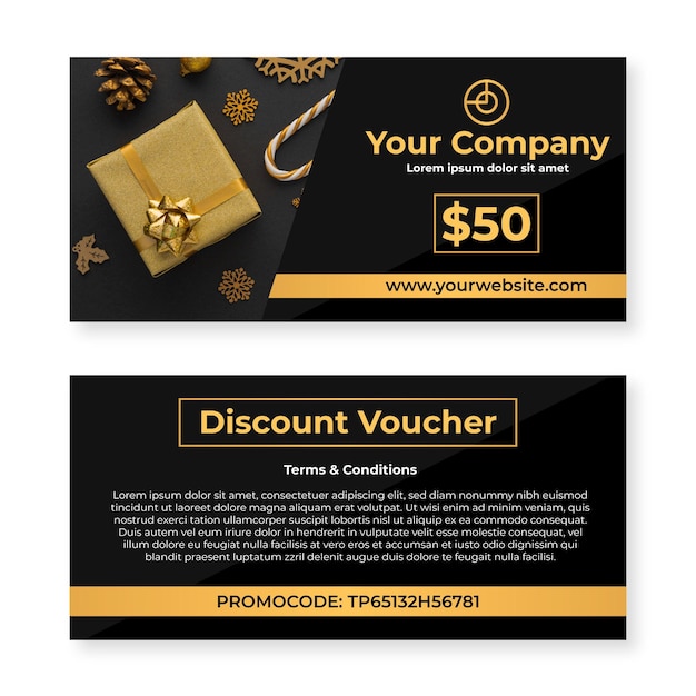 Gift voucher template with gift box photo