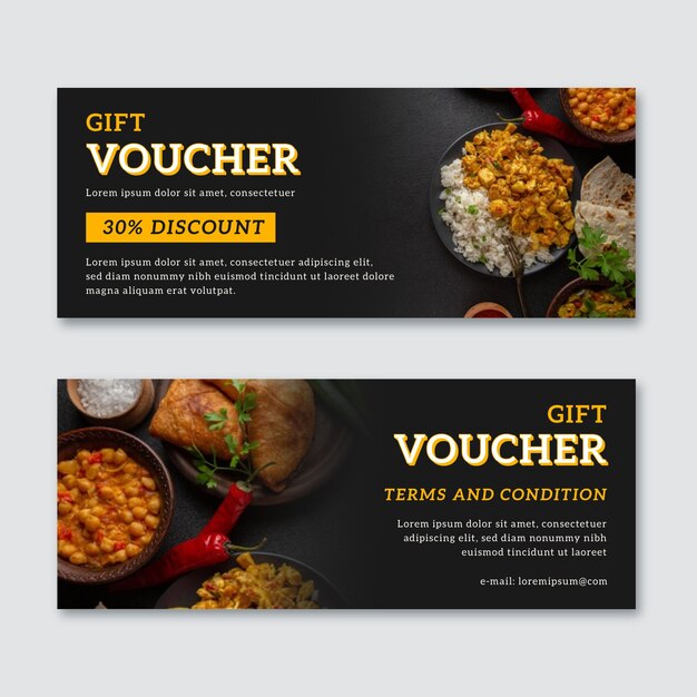 Gift voucher template with mexican food photo