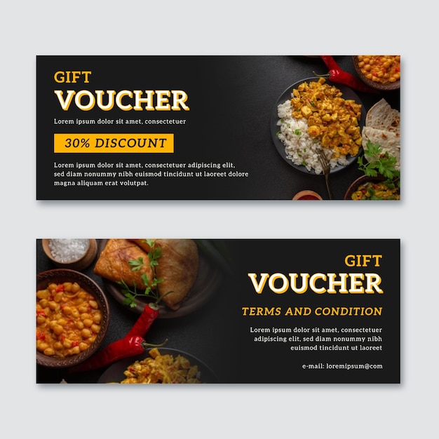 Gift voucher template with mexican food photo