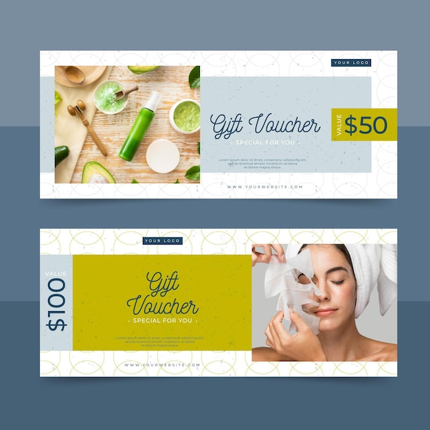 Free vector gift voucher template with spa photo