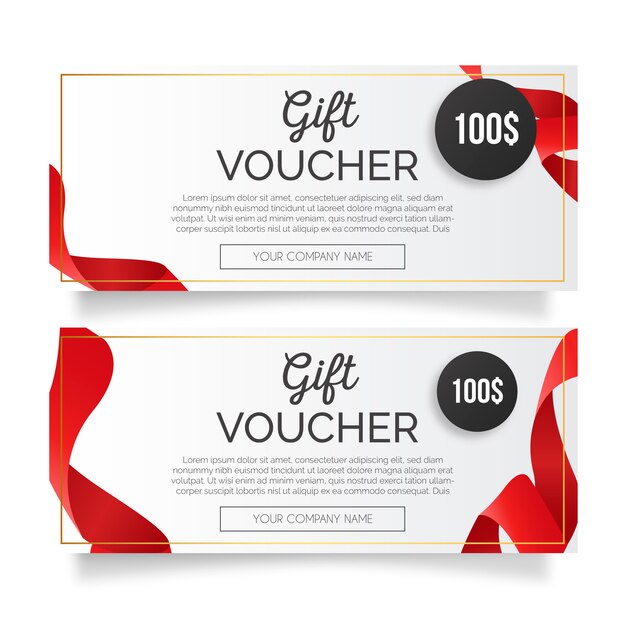 Gift voucher with realistic red ribbon