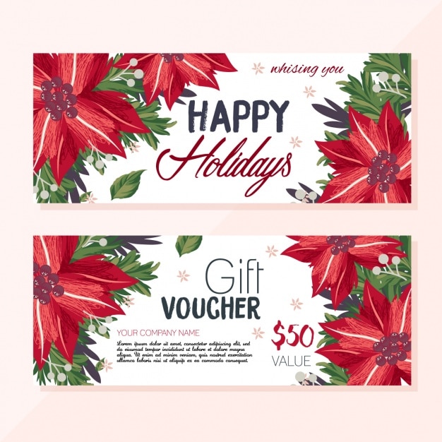 Gift vouchers with christmas flowers