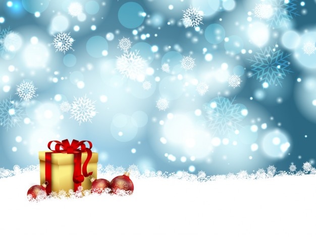 मुफ़्त वेक्टर gift with balls on the snow bokeh background