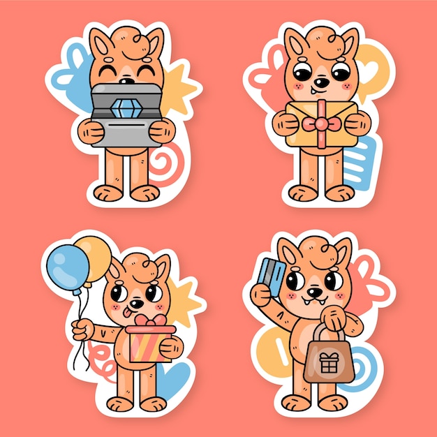 Free vector gifts stickers collection with fred the fox