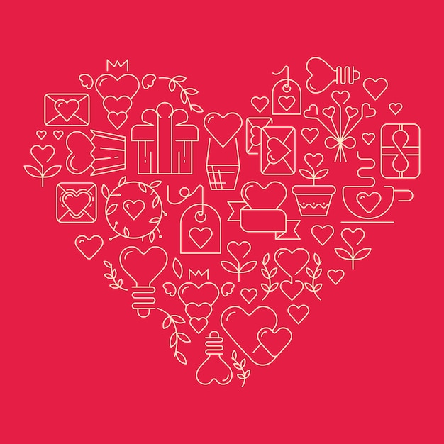 гигантское сердце со многими элементами, символизирующими день святого валентина векторная иллюстрация