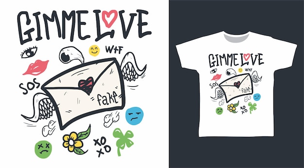 Gimme love doodle with ornament for tshirt design