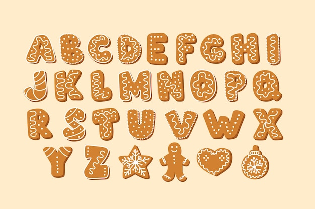 Free vector gingerbread christmas alphabet pack