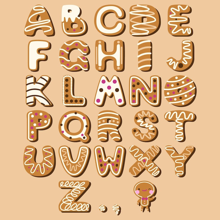 Free Vector gingerbread christmas alphabet