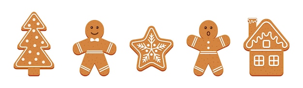 ジンジャーブレッド​の​クリスマス​クッキー​。​クリスマス​かわいい​ビスケット​。​古典的​な​ジンジャーブレッドマン​、​木​、​スノーフレーク​、​家